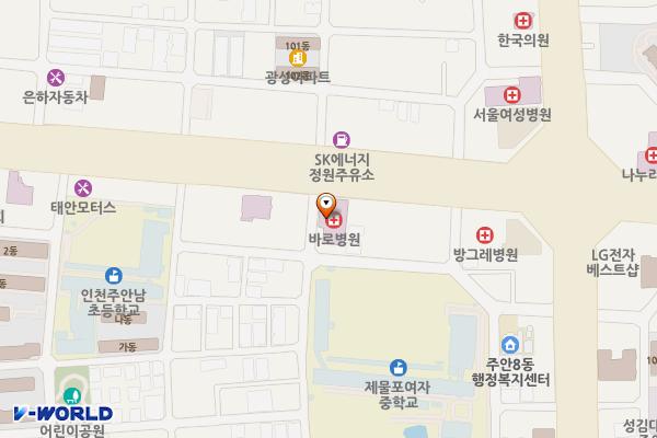곧바로병원 위치 지도 — 인천광역시 미추홀구 인주대로 458