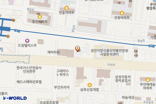 농림축산검역본부 위치 지도 — 인천광역시 미추홀구 주안로 129