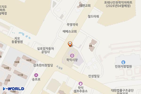 학익시장 위치 지도 — 인천광역시 미추홀구 한나루로 400