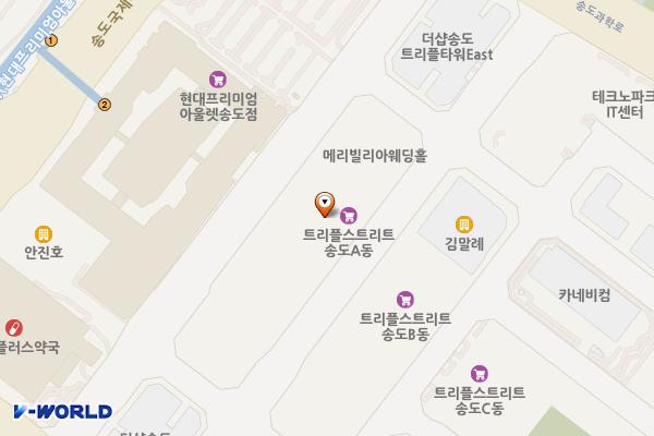 트리플스트리트A동 위치 지도 — 인천광역시 연수구 송도과학로16번길 33-1 (송도동, 송도 트리플스트리트)
