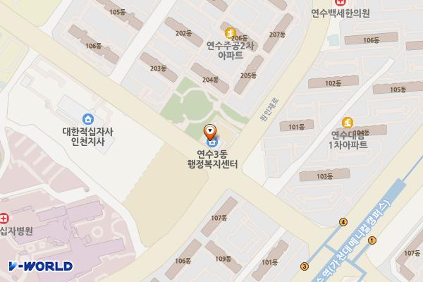 연수3동행정복지센터 위치 지도 — 인천광역시 연수구 원인재로 283 (연수동, 연수3동주민센터)