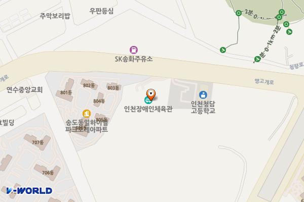 인천광역시장애인종합복지관 위치 지도 — 인천광역시 연수구 앵고개로 130(동춘동)