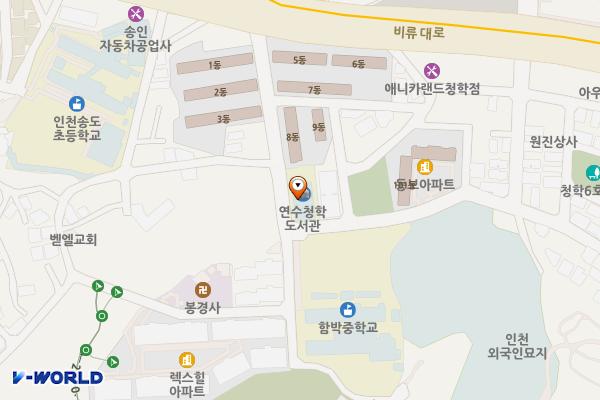 연수청학도서관 위치 지도 — 인천광역시 연수구 솔샘로 146 연수청학도서관