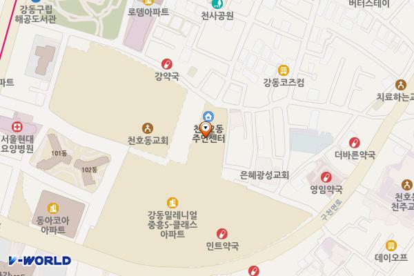 천호2동 복합청사 공영주차장 위치 지도 — 서울특별시 강동구 천호동 422-12
