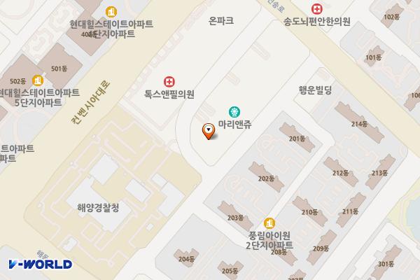 아크리아빌딩2 중점개방화장실 위치 지도 — 인천광역시 연수구 해돋이로 120번길 23(송도동, 아크리아빌딩2)