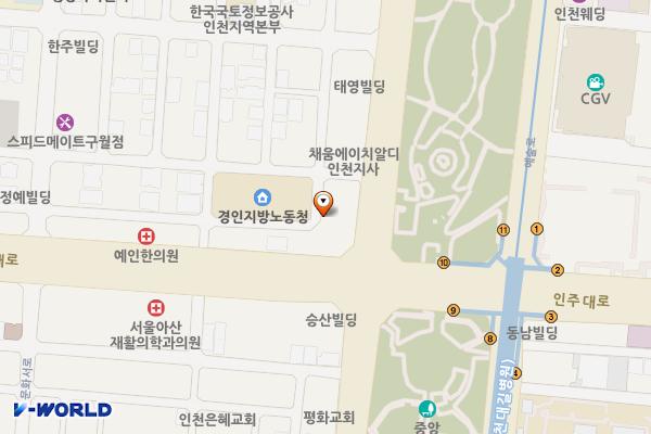 인천고용복지플러스센터 위치 지도 — 인천광역시 남동구 문화로 131, 대용빌딩 (구월동)