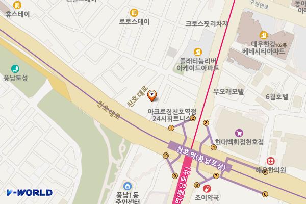 천호2동 제2노상공영주차장 위치 지도 — 서울특별시 강동구 천호동 458-26