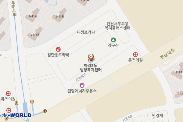 아라동행정복지센터(임시청사) 위치 지도 — 인천광역시 검단구 원당동 435-1