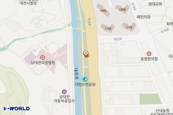 대전천(오투그란데아파트 앞) 위치 지도 — 대전광역시 동구 대전로 167
