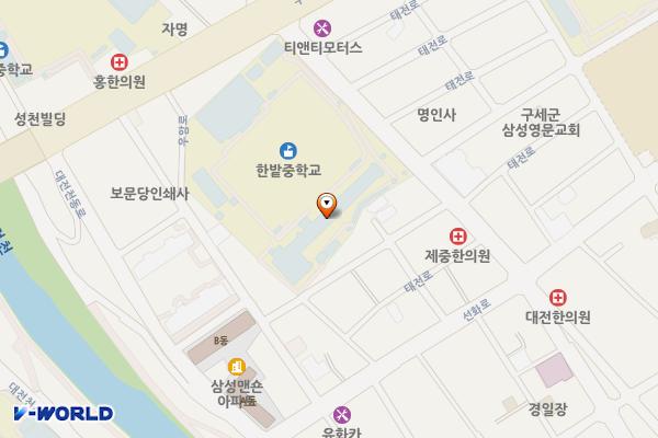한밭중학교(본관) 위치 지도 — 대전광역시 동구 태전로 67