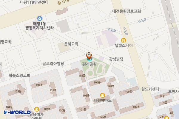 평리어린이공원 공중화장실 위치 지도 — 대전광역시 중구 유천로132번길 64(태평동)