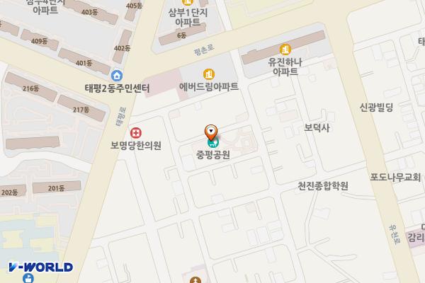 중평(마라본)어린이공원 공중화장실 위치 지도 — 대전광역시 중구 계백로1571번길 46-12(유천동)
