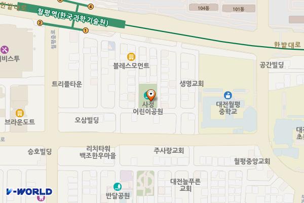 사정공원 위치 지도 — 대전광역시 서구 월평중로24번길 39