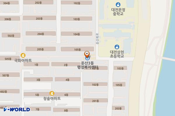둔산3동주민센터 위치 지도 — 대전광역시 서구 둔산북로 232-52
