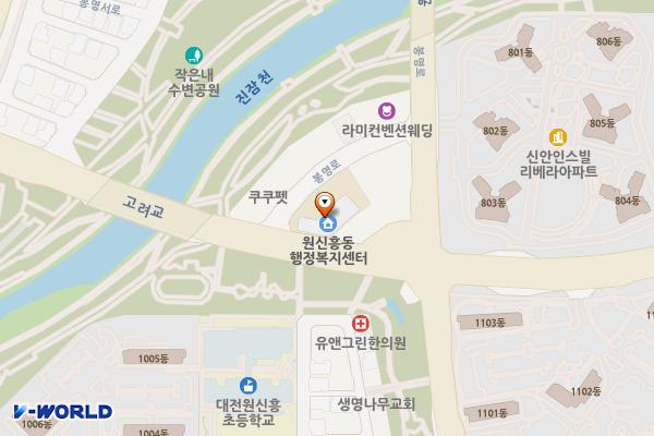 원신흥동 행정복지센터 1층 위치 지도 — 대전광역시 유성구 봉명로 27-18 (원신흥동)