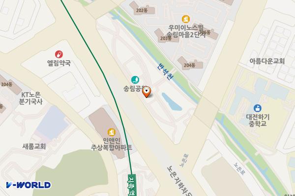송림근린공원 위치 지도 — 대전광역시 유성구 북유성대로 228 (하기동)