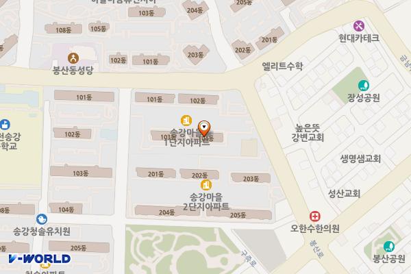 유성구 송강사회복지관 3층 위치 지도 — 대전광역시 유성구 봉산로 45(송강동)