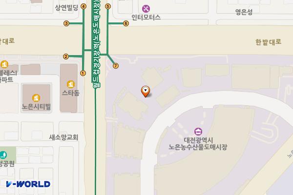노은농수산물도매시장 채소A동 위치 지도 — 대전광역시 유성구 노은동로 33(노은동)