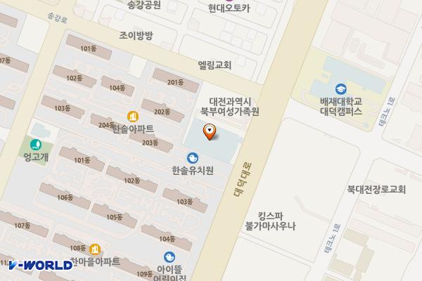 대전광역시 북부여성가족원 2층 위치 지도 — 대전광역시 유성구 대덕대로 1173 (송강동)