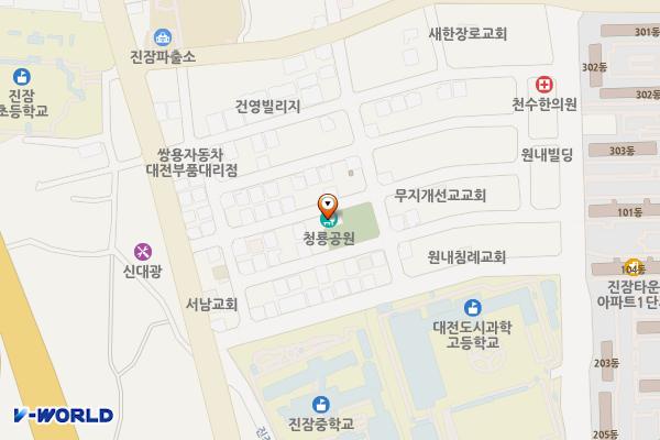 청룡어린이공원 위치 지도 — 대전광역시 유성구 진잠로70번길 30 (원내동)