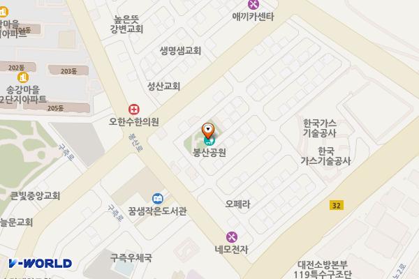 봉산어린이공원 위치 지도 — 대전광역시 유성구 봉산로20번길 7 (봉산동)