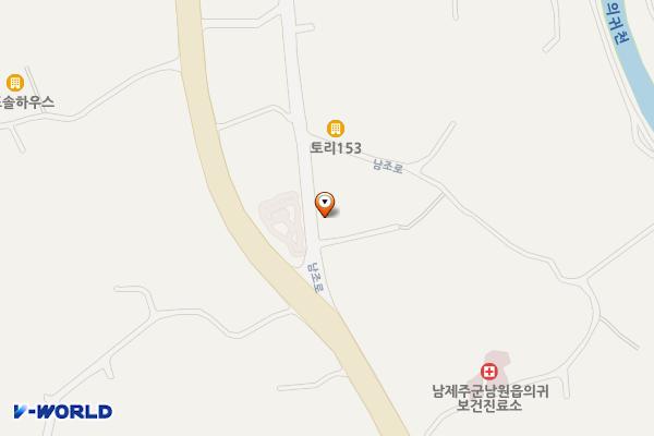 산하동교차로 북측 공영주차장 위치 지도 — 제주특별자치도 서귀포시 남원읍 의귀리 964-1