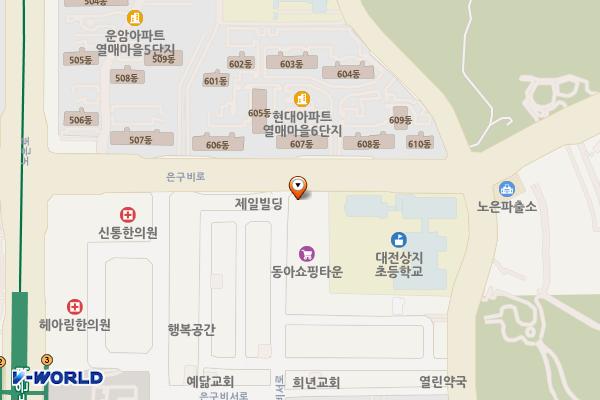 지족우체국 1층 화장실 위치 지도 — 대전광역시 유성구 은구비로 52