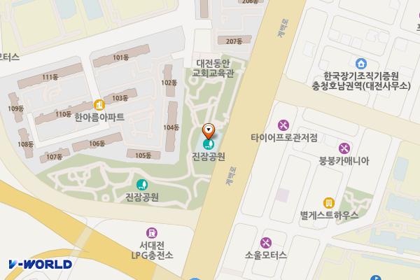 진잠다목적체육관 위치 지도 — 대전광역시 유성구 계백로 835 (원내동)