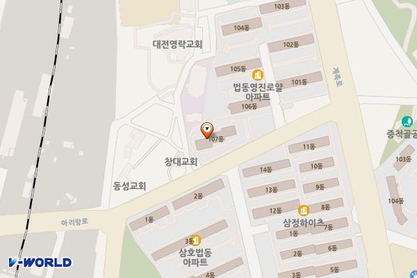 법동 영진로얄상가 위치 지도 — 대전광역시 대덕구 아리랑로 211(법동, 영진법동로얄맨션)