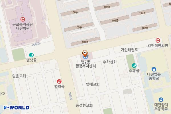 법2동행정복지센터 위치 지도 — 대전광역시 대덕구 동춘당로 187(법동, 법2동행정복지센터)