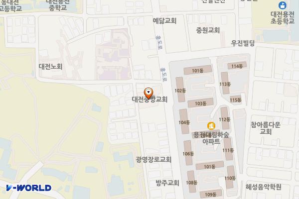대전중앙침례교회 위치 지도 — 대전광역시 대덕구 홍도로 97(오정동)