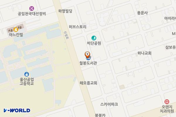 월봉도서관 화장실 위치 지도 — 울산광역시 남구 돋질로139번길 23