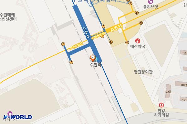 수원역 2층 서편 위치 지도 — 경기도 수원시 팔달구 덕영대로 924 (매산로1가, AK플라자)