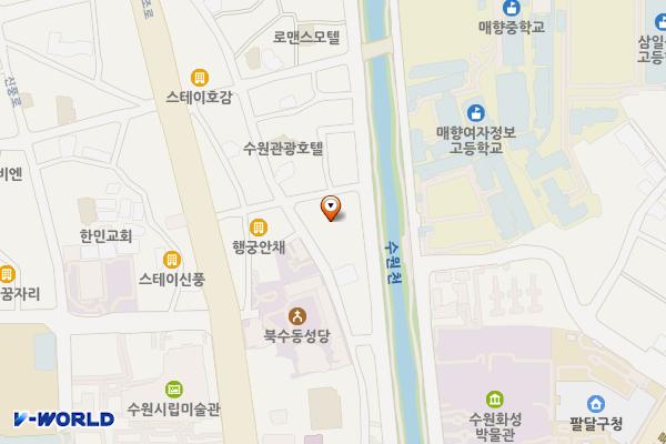 팔달노인복지관 지하1층 위치 지도 — 경기도 수원시 팔달구 수원천로 343(북수동)