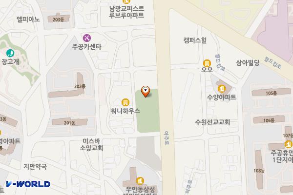 우만솔밭 위치 지도 — 경기도 수원시 팔달구 아주로 35(우만2동)