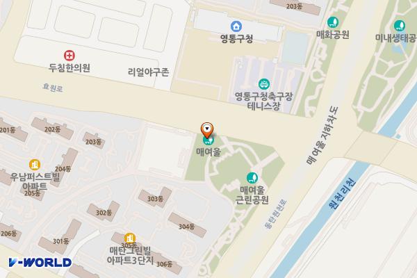 매탄(매여울공원) 위치 지도 — 경기도 수원시 영통구 효원로 408, 매탄 공중화장실 (매탄동)