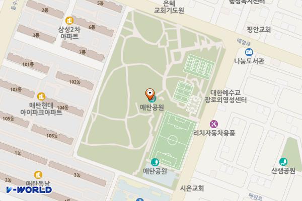 솔숲(매탄공원) 위치 지도 — 경기도 수원시 영통구 매탄로 185(매탄동)