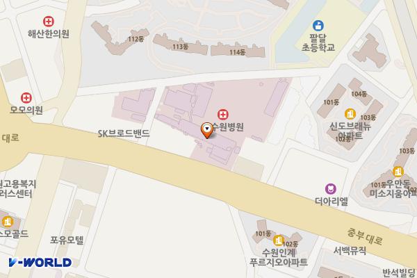 동수원병원 위치 지도 — 경기도 수원시 팔달구 중부대로 165, 동수원병원 (우만동)