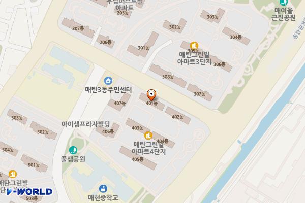 선주리들 위치 지도 — 경기도 수원시 영통구 동탄원천로915번길 33 (매탄동, 주공그린빌)