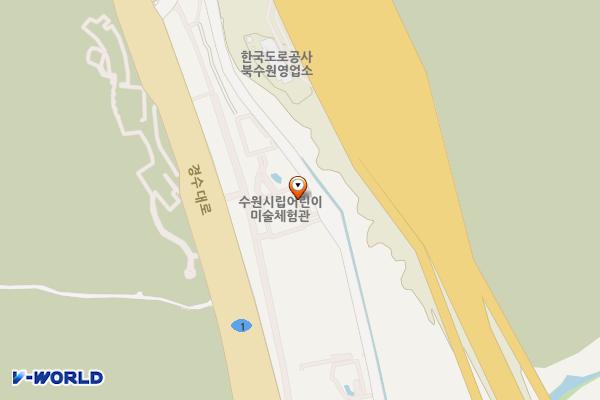 지지대 위치 지도 — 경기도 수원시 장안구 경수대로 1274, 수원시립북수원전시관(관리사무실) (파장동)