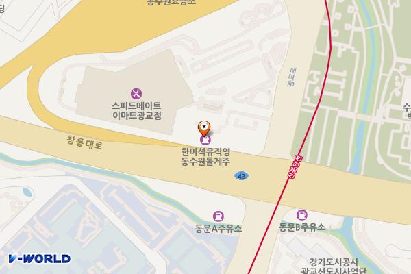 한미석유 동수원톨게이트 위치 지도 — 경기도 수원시 영통구 창룡대로 363(이의동)