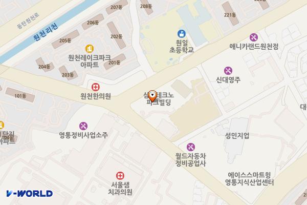 삼성테크노파크 위치 지도 — 경기도 수원시 영통구 중부대로 448번길 97(원천동)