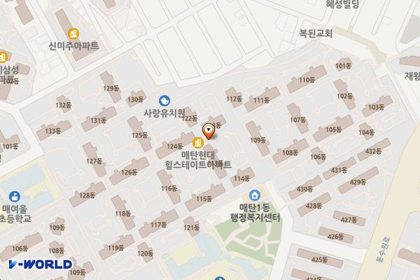 현대홈타운(제2상가)(구 매탄시장) 위치 지도 — 경기도 수원시 영통구 권광로 260번길 36(매탄동)