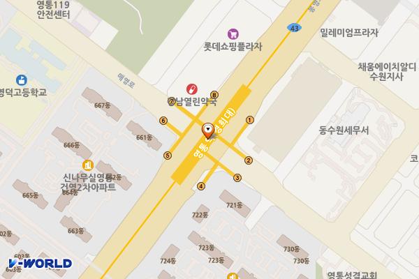 영통역 화장실 위치 지도 — 경기도 수원시 영통구 봉영로 1560 지하 1층 (영통동)