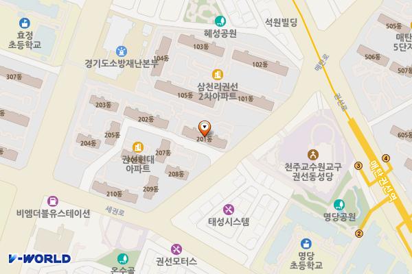 솔밭어린이공원(어공9호) 위치 지도 — 경기도 수원시 권선구 매탄로 11(권선동)