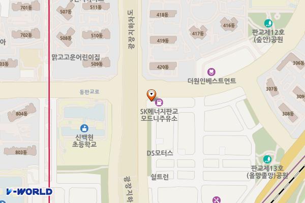 KH에너지(주)직영 판교모드니주유소 위치 지도 — 경기도 성남시 분당구 동판교로 42 (백현동)