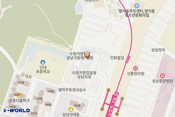 수원지방법원 성남지원 등기소 위치 지도 — 경기도 성남시 수정구 산성대로 451, 수원지방법원성남지원 (단대동)