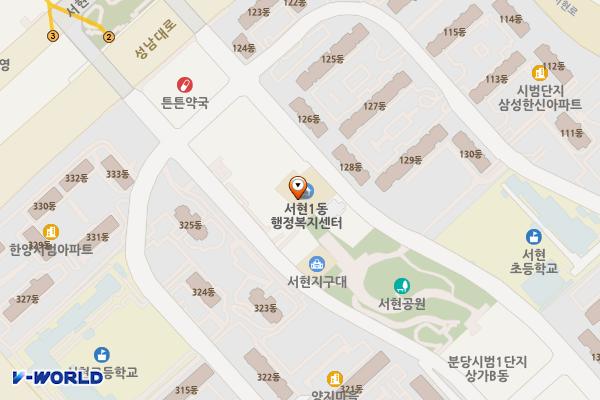서현1동행정복지센터 위치 지도 — 경기도 성남시 분당구 중앙공원로 39번길 35 (서현동)