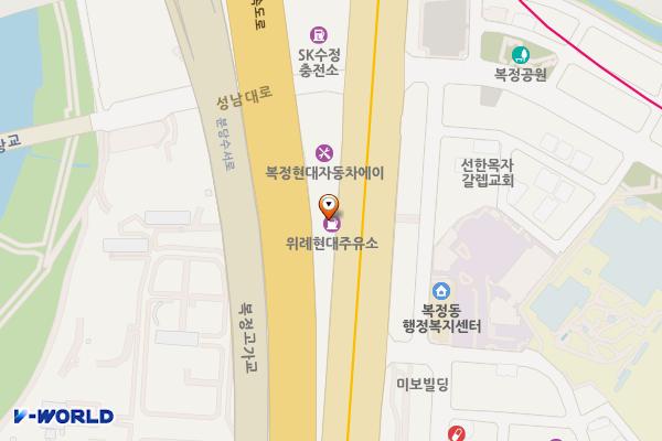 현대오일뱅크(주)위례현대주유소 위치 지도 — 경기도 성남시 수정구 성남대로 1529 (복정동)