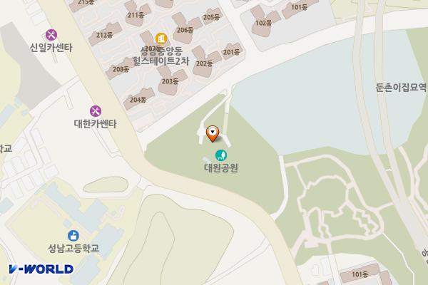 대원공원(신성남배드민턴장 입구) 위치 지도 — 경기도 성남시 중원구 하대원동 182-7